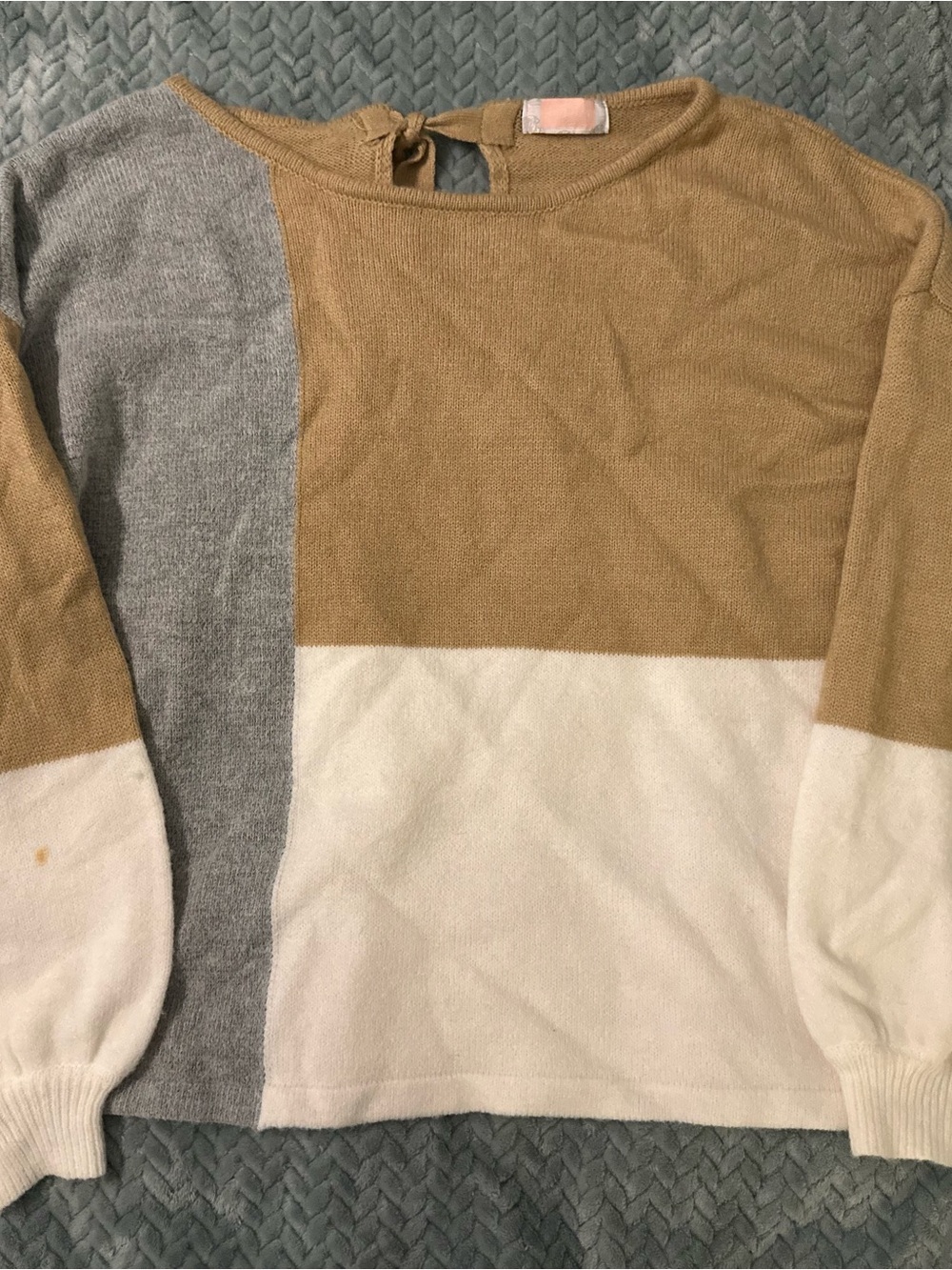 Women's Colorblock Crewneck Sweater in Tan, Gray & White